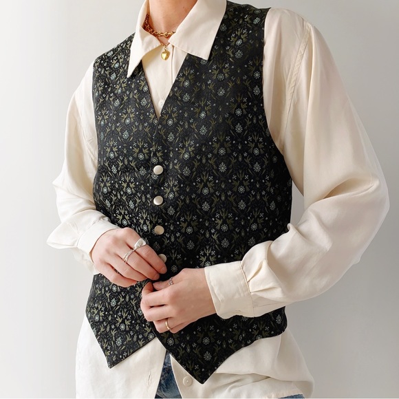 Vintage Jackets & Blazers - ‼️SOLD‼️ Vintage satin stitched / embroidered button down suit vest / waistcoat